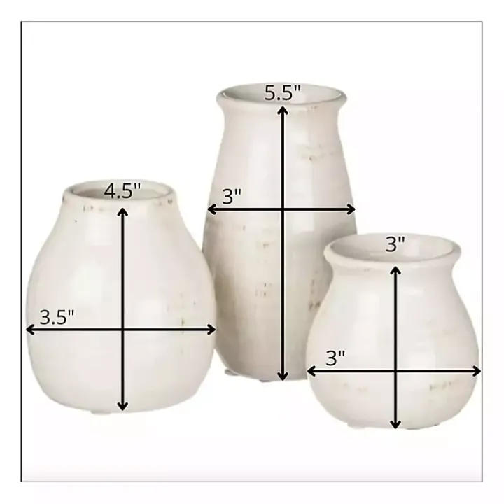 Glossy White Curved Vases, Set of 3