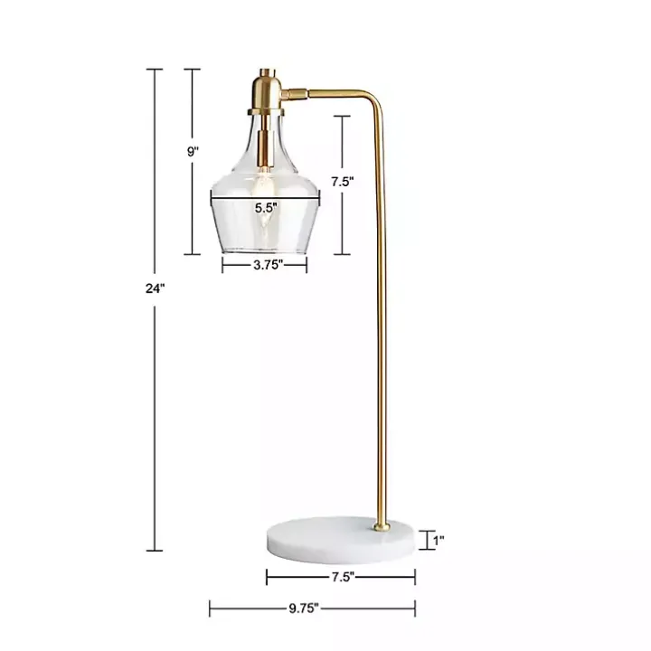 Gold and Marble Table Lamp with Glass Bell Shade