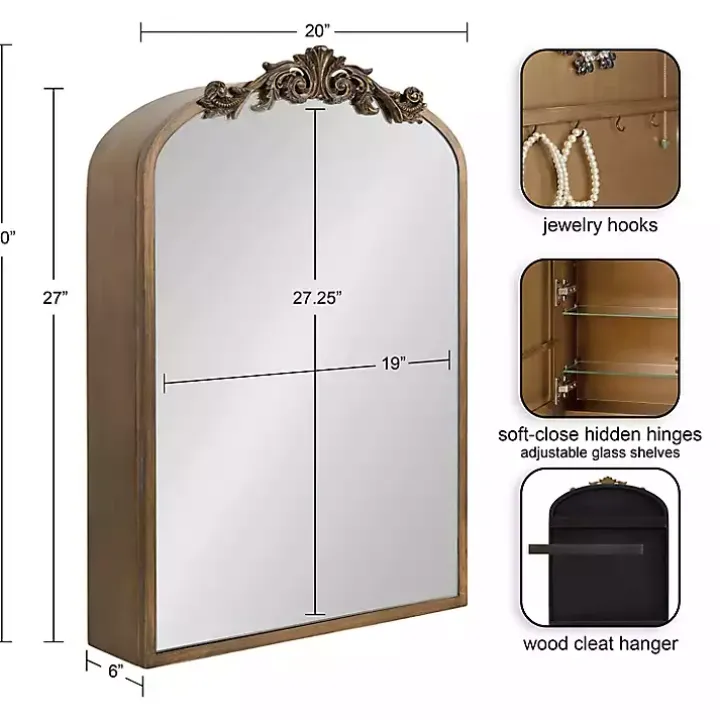 Gold Arendahl Arched Mirror Jewelry Cabinet