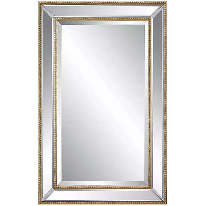 Gold Beaded Double Frame Beveled Wall Mirror