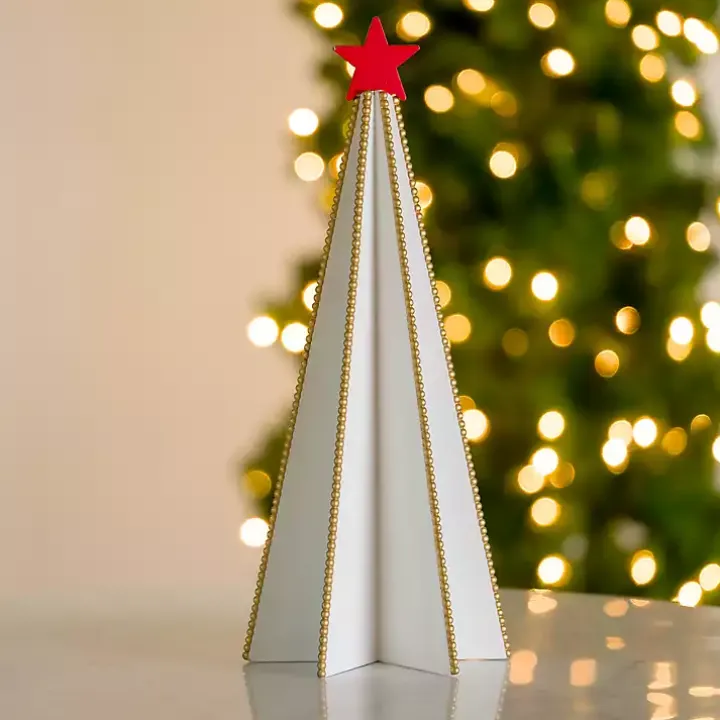 Gold Beaded Wood Christmas Tree, 19 in.