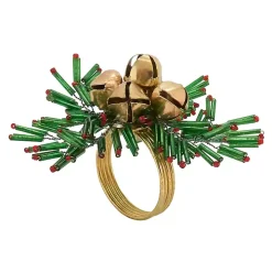 Gold Bells and Holly Napkin Rings, Set of 4