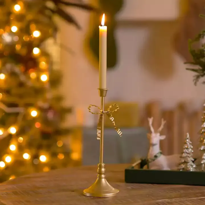Gold Bow Taper Candle Holder, 12 in.