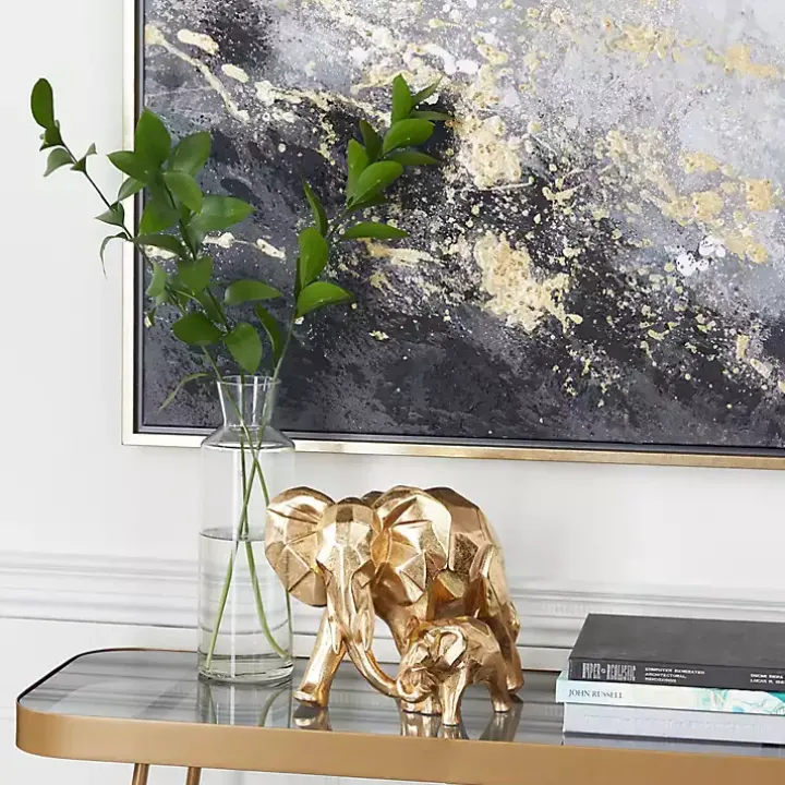 Gold Carved Elephant Family Statue
