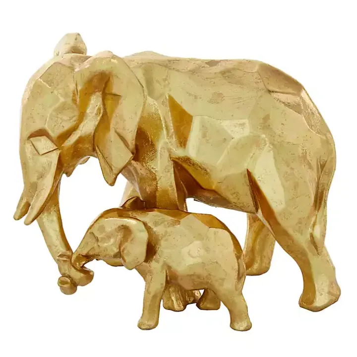 Gold Carved Elephant Family Statue
