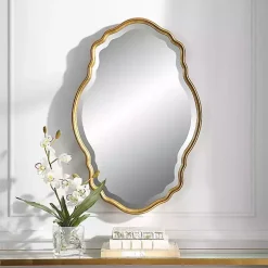 Gold Curved Beveled Frame Mirror