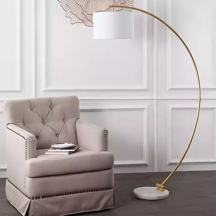 Gold Curved Floor Lamp with Marble Base