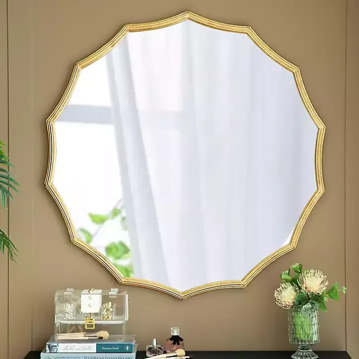 Gold Curved Sunburst Wall Mirror