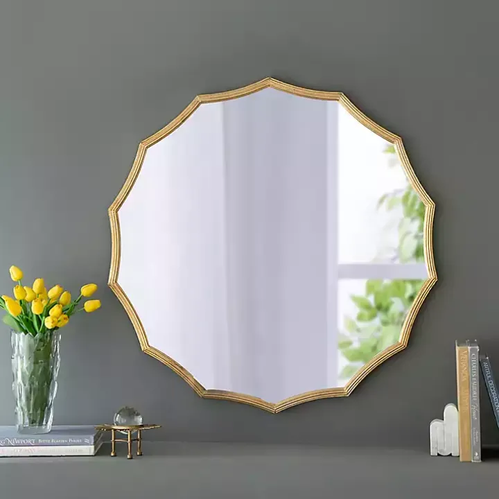 Gold Curved Sunburst Wall Mirror