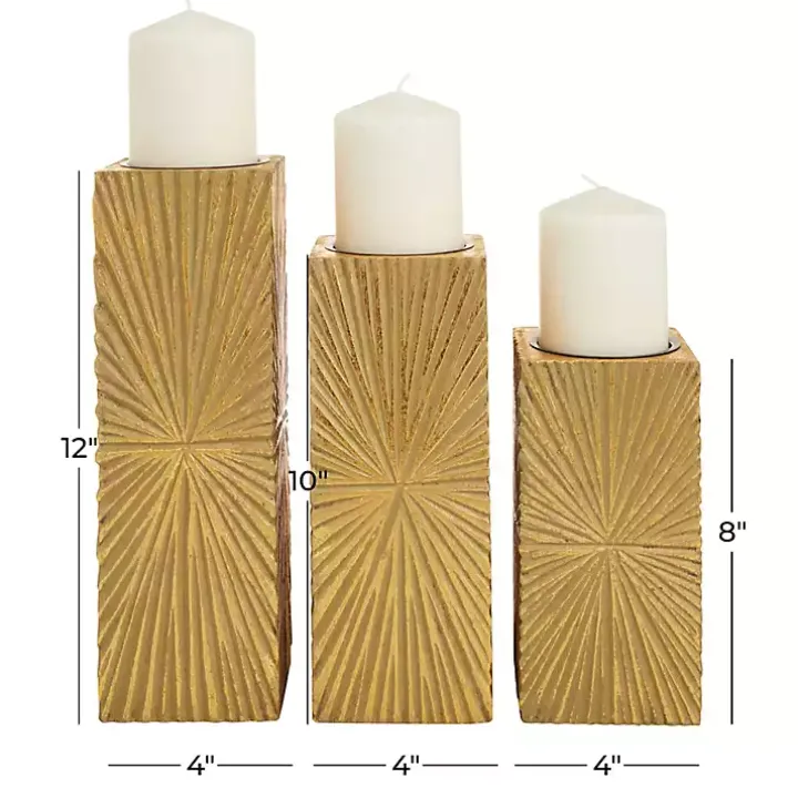 Gold Distressed Sunburst Candle Holders, Set of 3