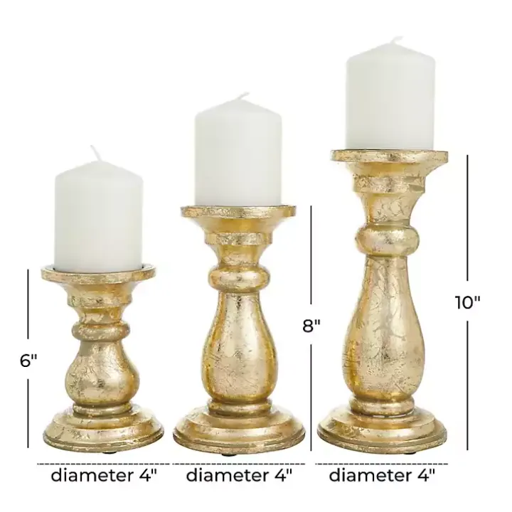 Gold Distressed Wood Candle Holders, Set of 3