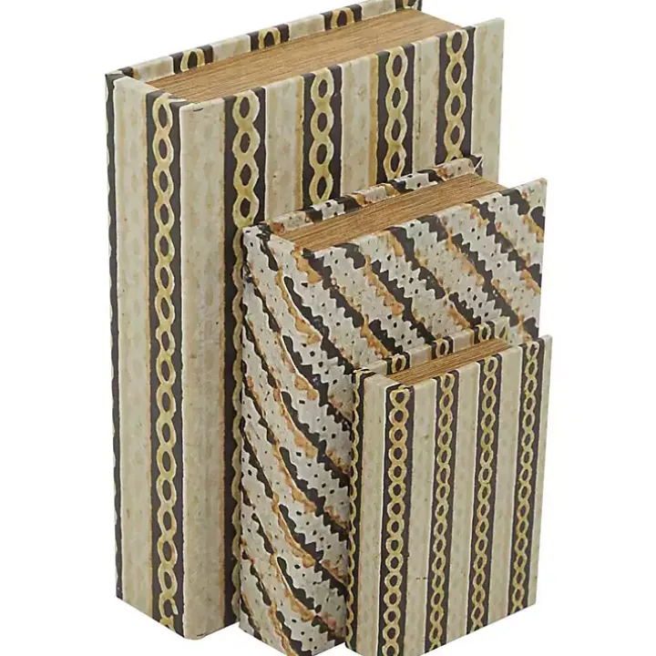 Gold Faux Leather Chain Link Book Boxes, Set of 3