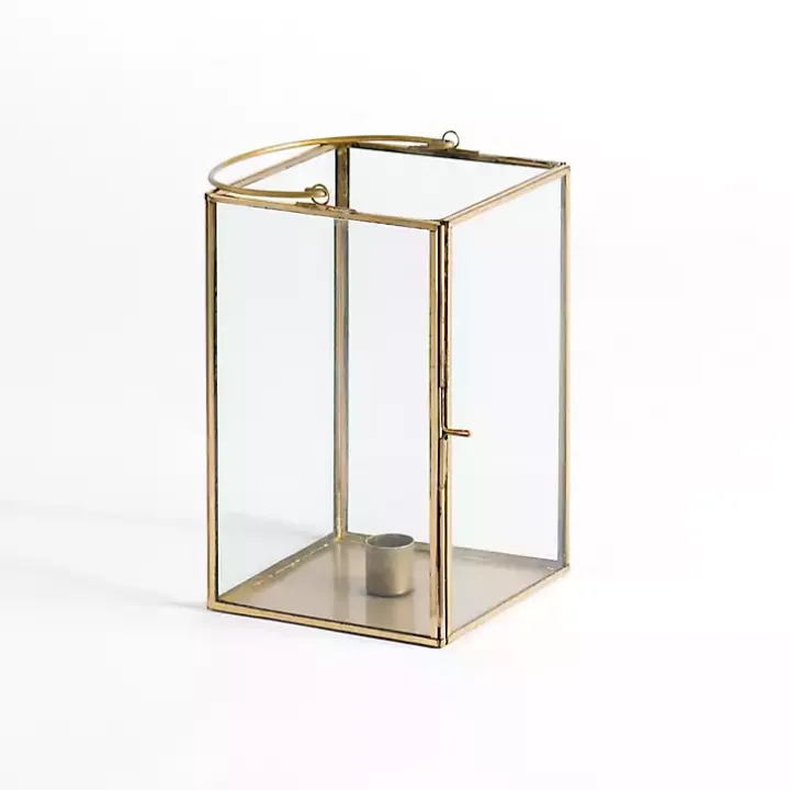 Gold Iron & Glass Taper Candle Lantern, 8 in.