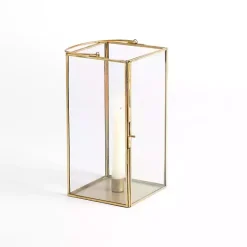 Gold Iron & Glass Taper Candle Lantern, 10 in.