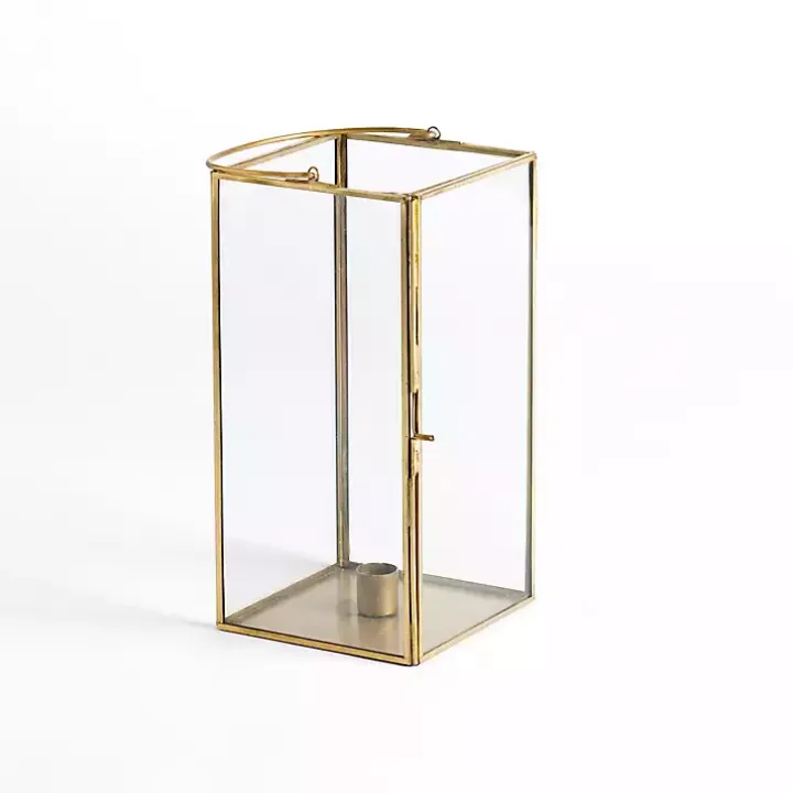 Gold Iron & Glass Taper Candle Lantern, 10 in.