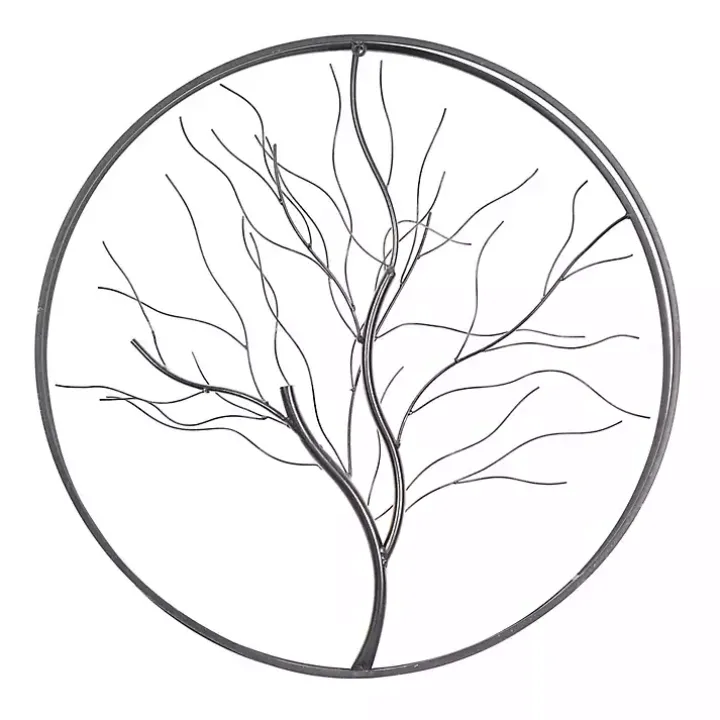 Gold Iron Leaf-Less Tree Round Frame Wall Plaque