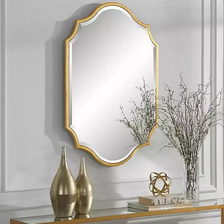 Gold Leaf Curved Metal Wall Mirror
