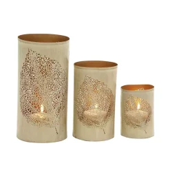 Gold Leaf Metal Candle Holders, Set of 3