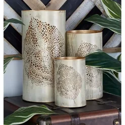 Gold Leaf Metal Candle Holders, Set of 3