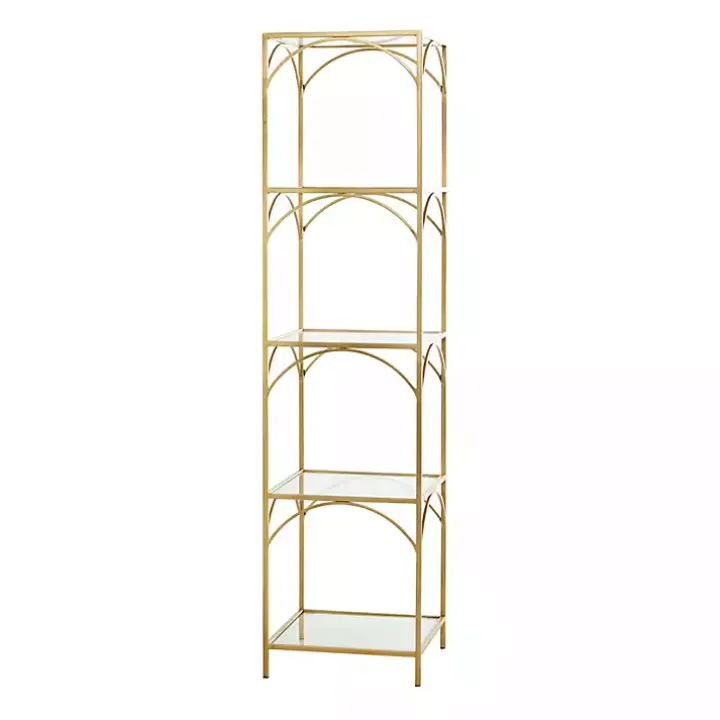 Gold Metal and Clear Glass 4-Tier Shelf