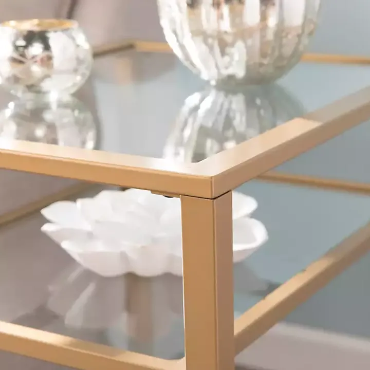 Gold Metal and Tempered Glass Side Table