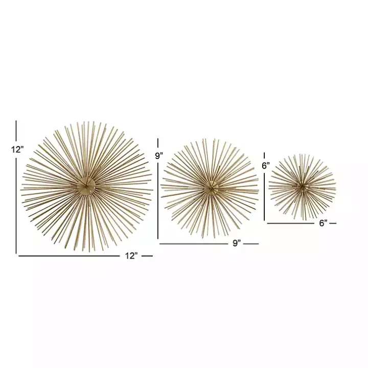 Gold Metal Disc Starburst Wall Plaques, Set of 3