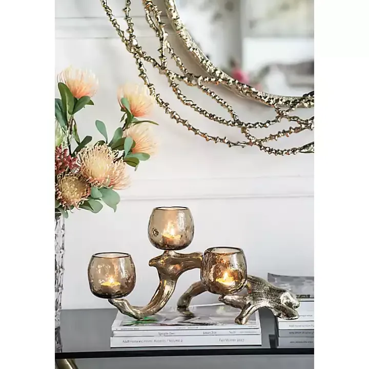 Gold Metal Driftwood Votive Candle Holder