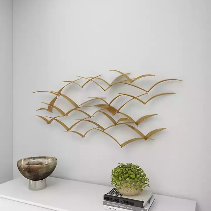 Gold Metal Flock of Birds Wall Plaque