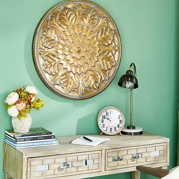 Gold Metal Floral Embossed Wall Sculpture