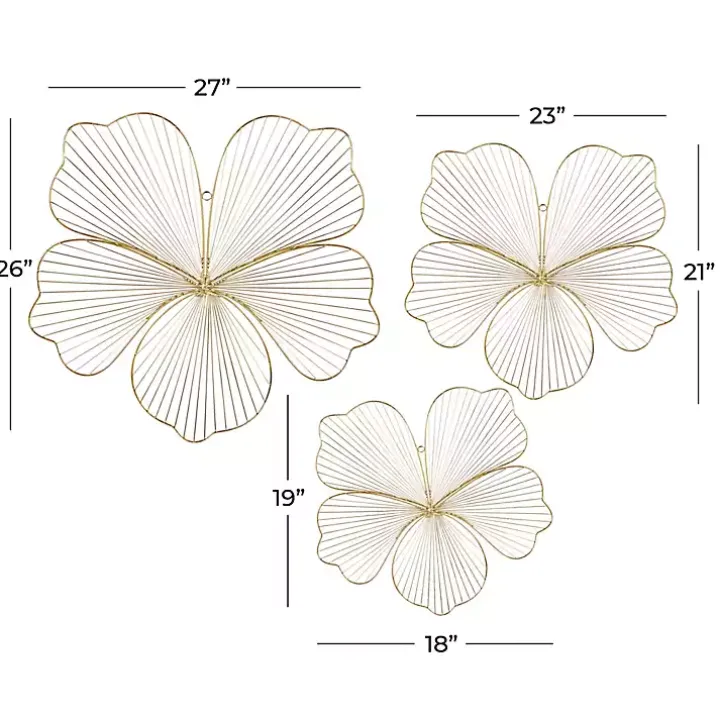 Gold Metal Frame Floral Wall Plaques, Set of 3