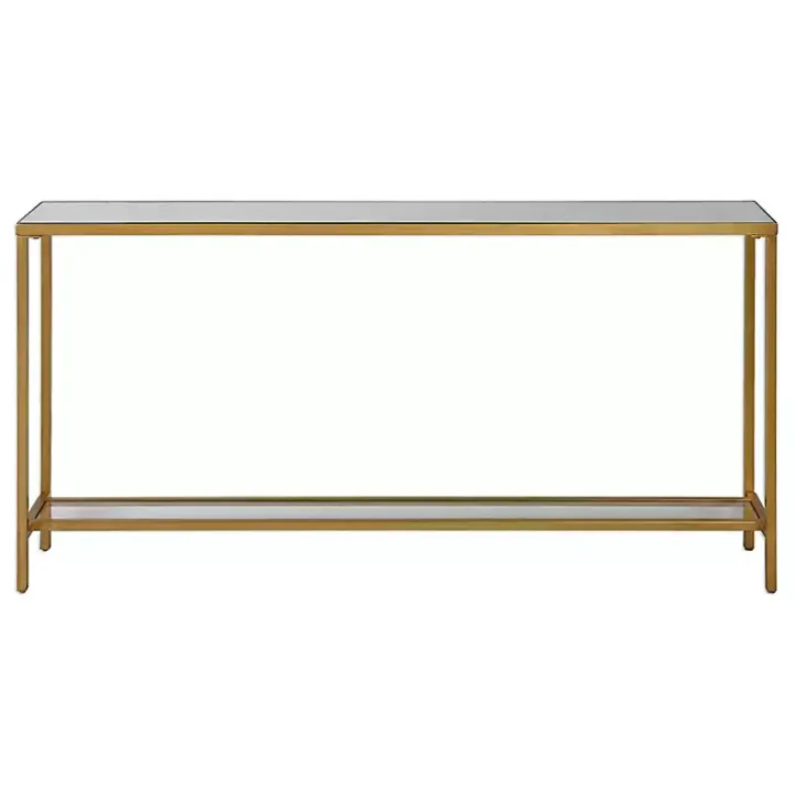 Gold Metal Mirrored Top Slim Console Table