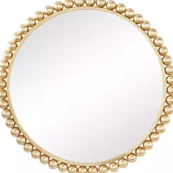 Gold Metal Round Beaded Frame Wall Mirror