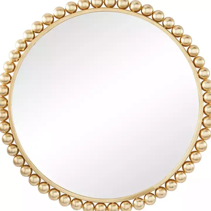 Gold Metal Round Beaded Frame Wall Mirror