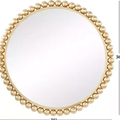 Gold Metal Round Beaded Frame Wall Mirror