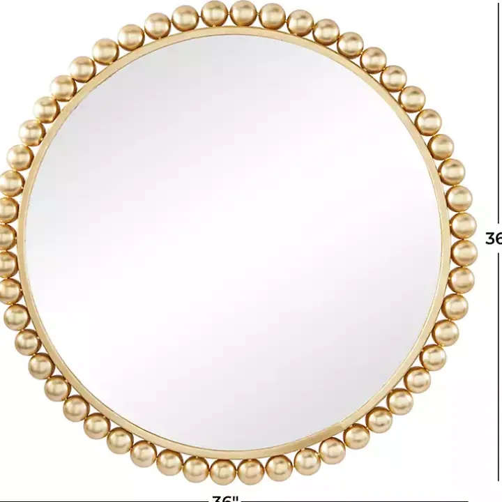 Gold Metal Round Beaded Frame Wall Mirror