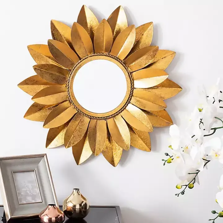 Gold Metal Sunflower Wall Mirror