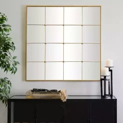 Gold Metal Windowpane Wall Mirror
