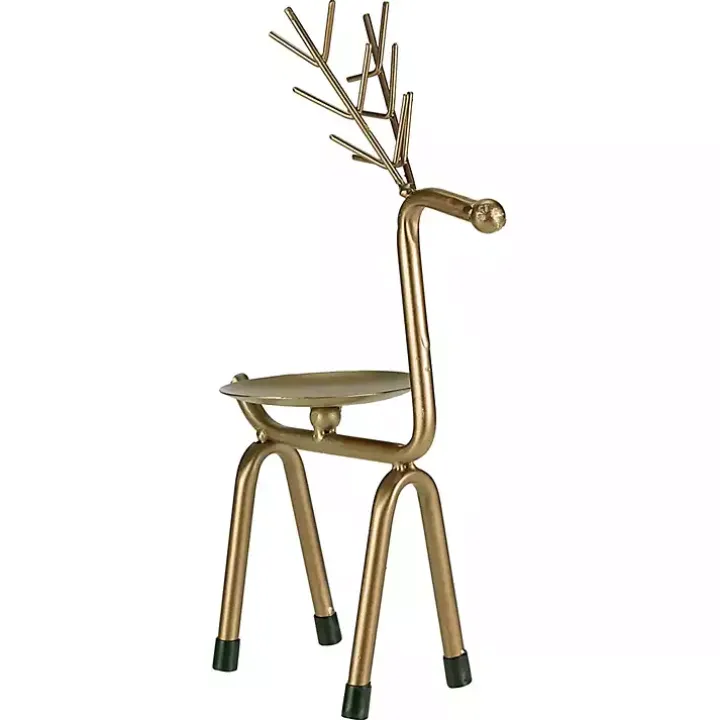 Gold Reindeer Pillar Candle Holder, 10 in.