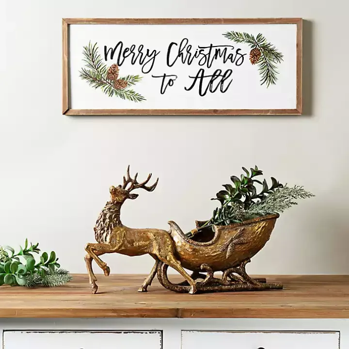 Gold Reindeer with Sleigh Figurine