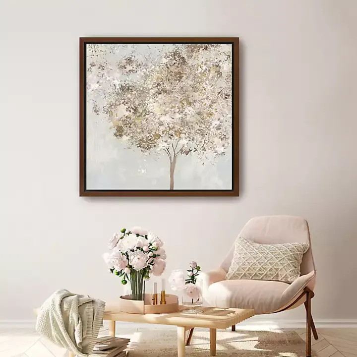 Gold Shimmering Tree Framed Canvas Art Print