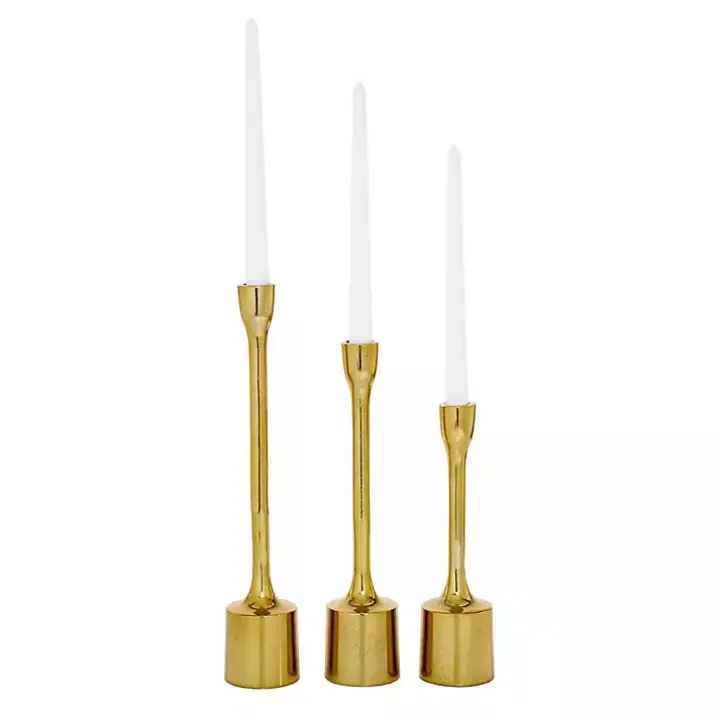 Gold Taper Candle Holders, Set of 3