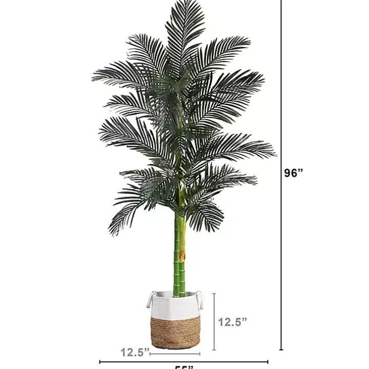 Golden Cane Palm Tree in Woven Planter, 8 ft.