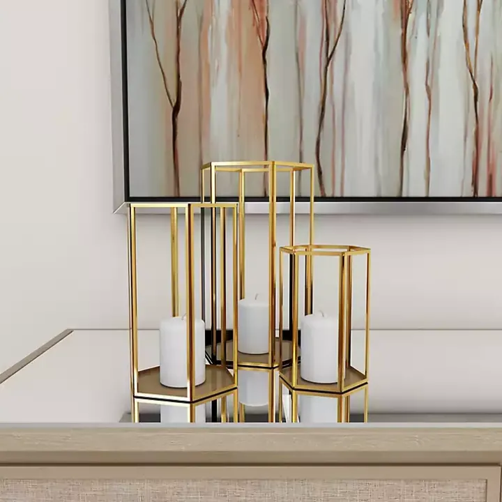 Golden Geometric 3-pc. Decorative Lantern Set