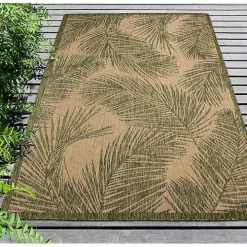 Golden Green Palm Leaves Outdoor Area Rug, 4x7
