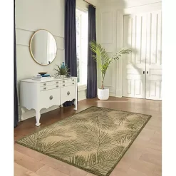 Golden Green Palm Leaves Outdoor Area Rug, 7x9