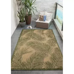 Golden Green Palm Leaves Outdoor Area Rug, 7x9