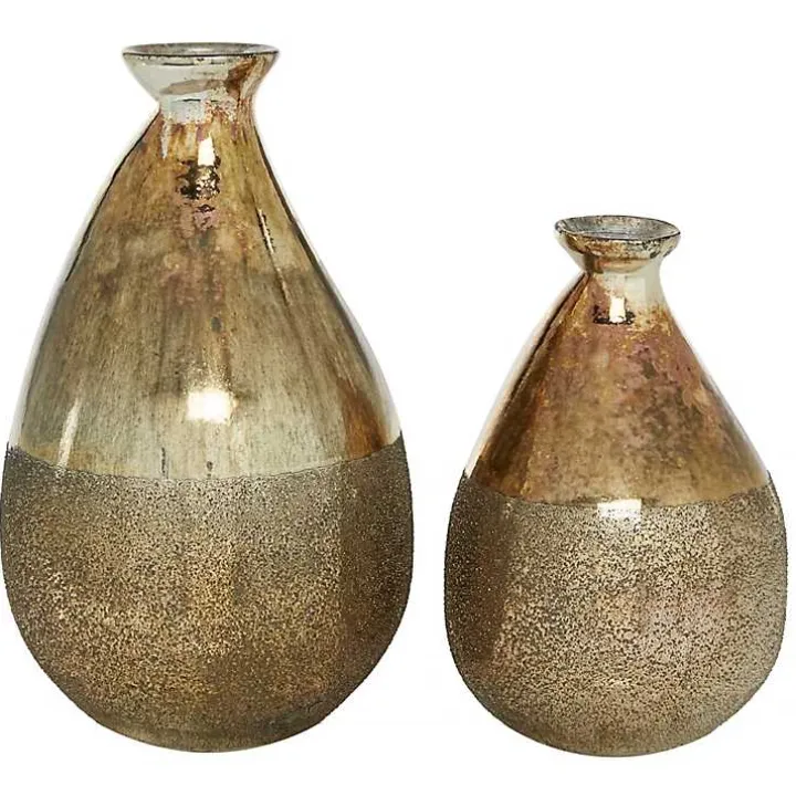 Golden Rustic Blown Glass Bulb Vases, Set of 2