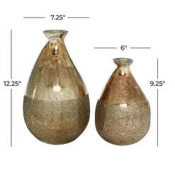 Golden Rustic Blown Glass Bulb Vases, Set of 2