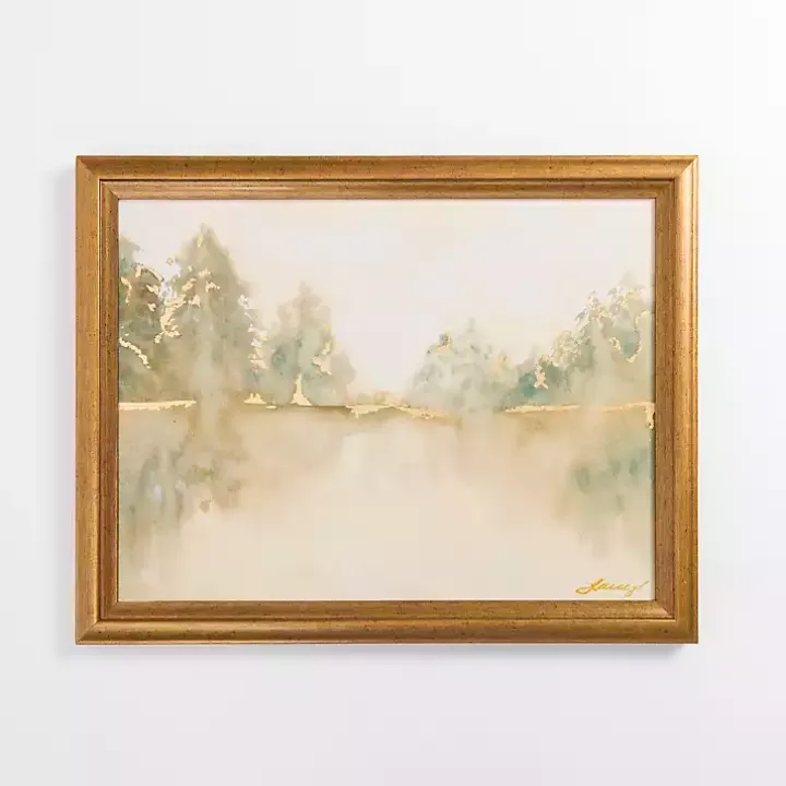 Golden Watercolor Treeline Framed Canvas Art Print