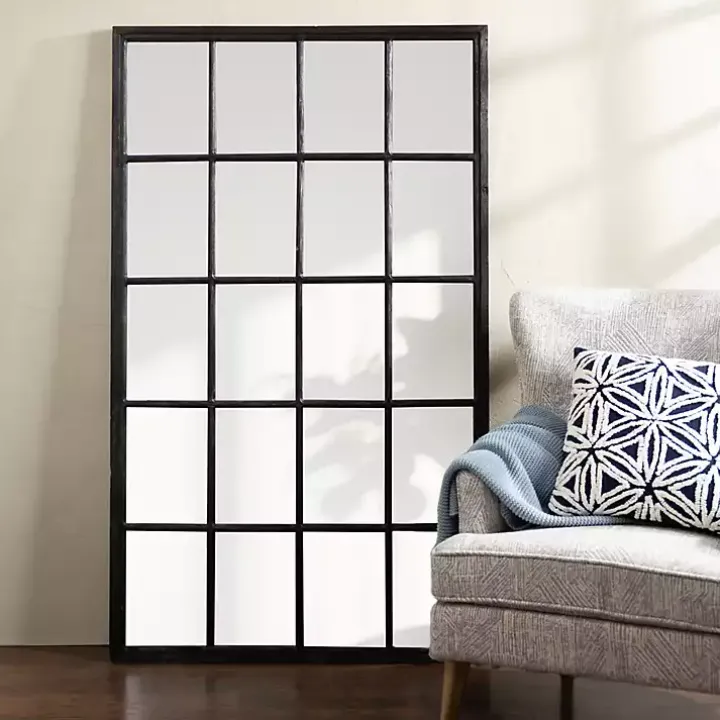 Grande Black Window Pane Leaner Mirror